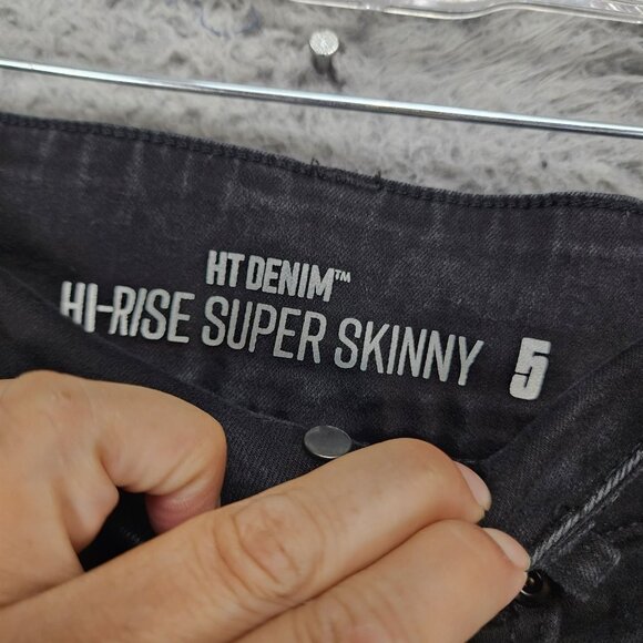 HT Denim Jeans Womens 5 Black Stretch Hi Rise Super Skinny - Picture 4 of 12